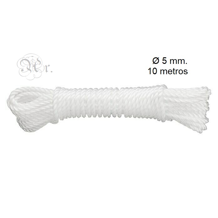 Cordon Tendedero Nylon 5 Mm. 10 M. Blanco