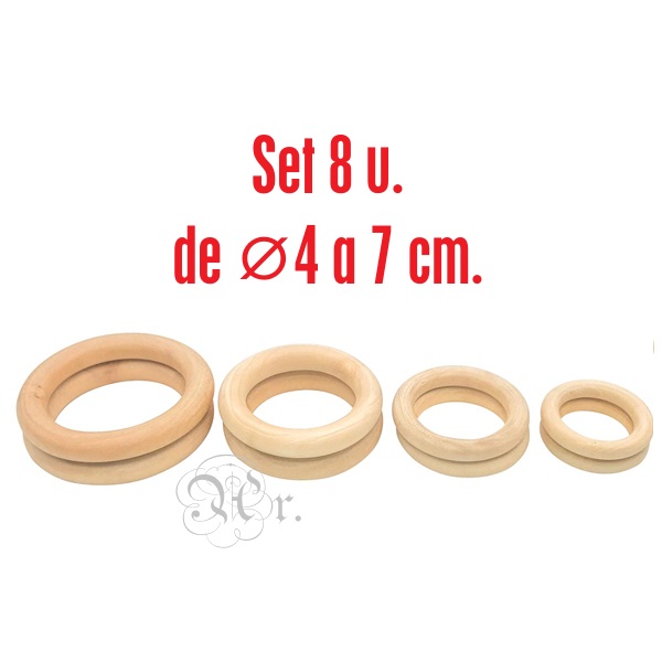 Set 8 Anillas Madera Ø4 a 7 Cm.