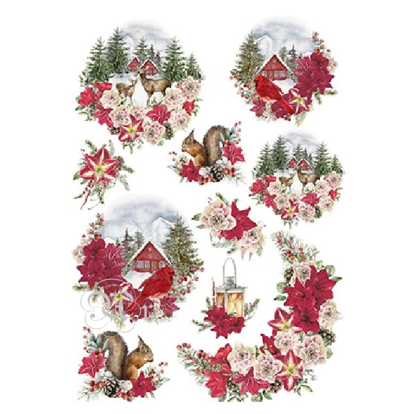Papel Arroz 32*45 Tcr131 Ardilla Y Pueblos Navidad
