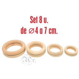 [2201190] Set 8 Anillas Madera Ø4 a 7 Cm.