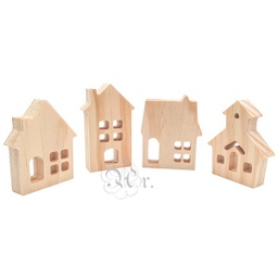 [1113725] Set 4 Casitas Madera 7*6*1.5 Cm.