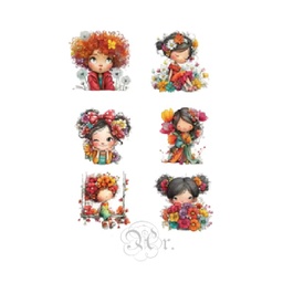 [0886049] Set 6 Transfer Textil Dtf 9*9 Cm. Niños Amorosos II